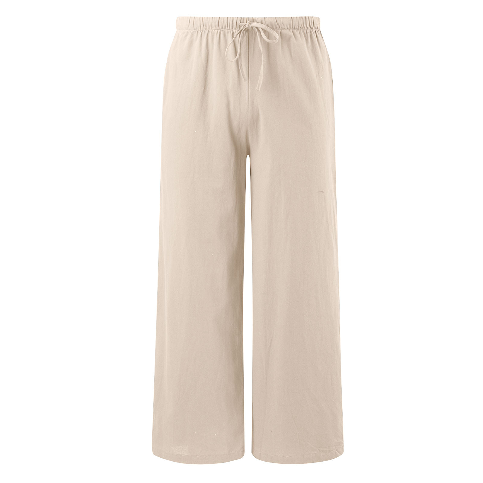 thumbnail image 4 of Pantalones de cintura alta y pierna ancha para mujer - Elástico con cordón, pierna recta cómoda, con bolsillos, 4 of 5